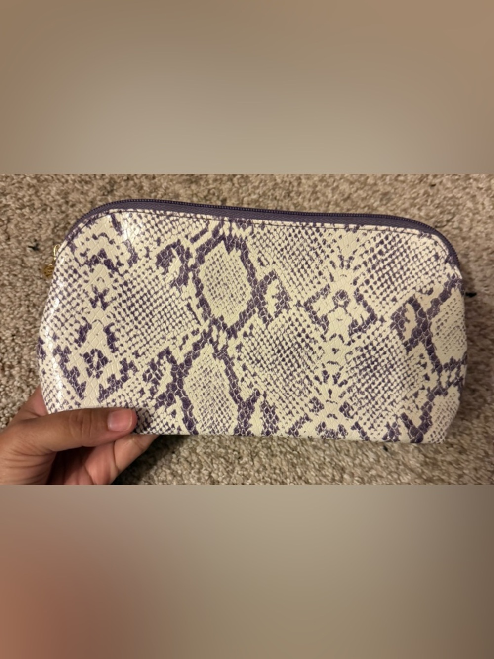 Estee Lauder Cream and Purple Snake-Print Makeup Pouch